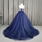 Gorgeous Blue Ball Gown Sweet 16 Party Dresses, Blue Handmade Formal Gown