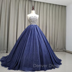 Gorgeous Blue Ball Gowns Sweet 16 Prom Dresses, Blue Handmade Prom Gowns