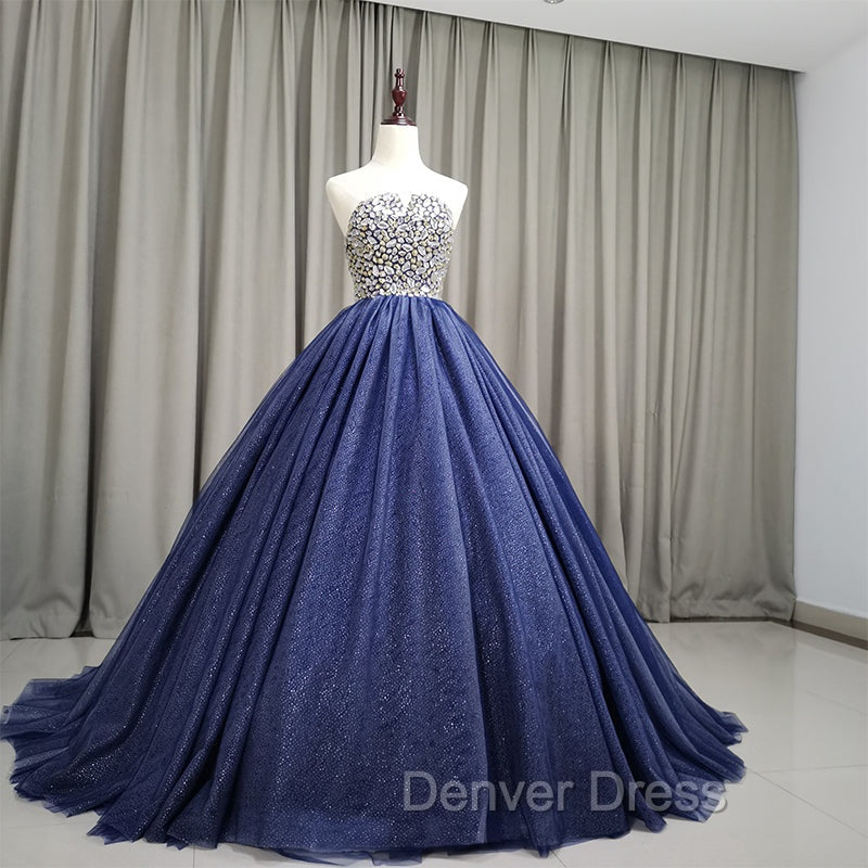 Gorgeous Blue Ball Gowns Sweet 16 Prom Dresses, Blue Handmade Prom Gowns