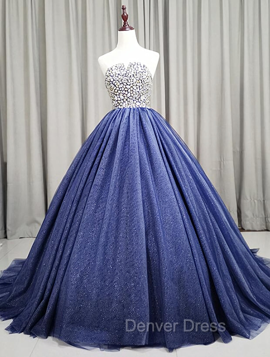 Gorgeous Blue Ball Gowns Sweet 16 Prom Dresses, Blue Handmade Prom Gowns Main image
