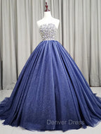 Gorgeous Blue Ball Gowns Sweet 16 Prom Dresses, Blue Handmade Prom Gowns