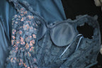 Gorgeous Blue Off-Shoulder Sequined 3D Floral Satin Long Prom Dresses Evening Dresses