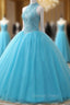 Gorgeous Blue Tulle Ball Gowns Lace Top Sweet 16 Dress, Blue Quinceanera Dresses
