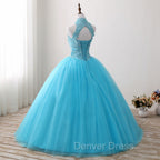 Gorgeous Blue Tulle Ball Gowns Lace Top Sweet 16 Dress, Blue Quinceanera Dresses