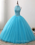 Gorgeous Blue Tulle Ball Gowns Lace Top Sweet 16 Dress, Blue Quinceanera Dresses