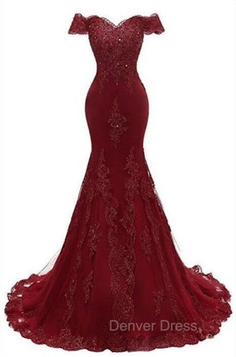 Gorgeous Burgundy Prom Party Gowns| Mermaid Lace Evening Gowns Secondary image
