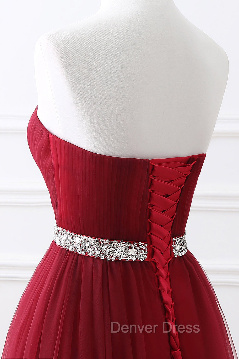 Gorgeous Burgundy Sweetheart Long Prom Dresses Tulle Crystal Prom Gowns