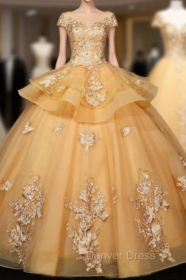 Gorgeous Champagne Ball Gown Sweet 16 Gown with Lace, Flowers Lace Formal Dresses Secondary image