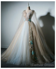 Gorgeous Champagne Tulle V-Neckline Sweet 16 Dress, Quinceanera Dress