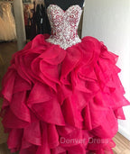 Gorgeous Crystal Beaded Bodice Corset Organza Ruffles Quinceanera Dresses Ball Gowns