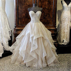 Gorgeous Embroidery Beading Sweetheart Organza Layered Wedding Ball Gowns Dresses