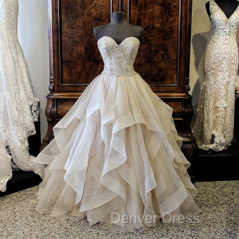 Gorgeous Embroidery Beading Sweetheart Organza Layered Wedding Ball Gowns Dresses