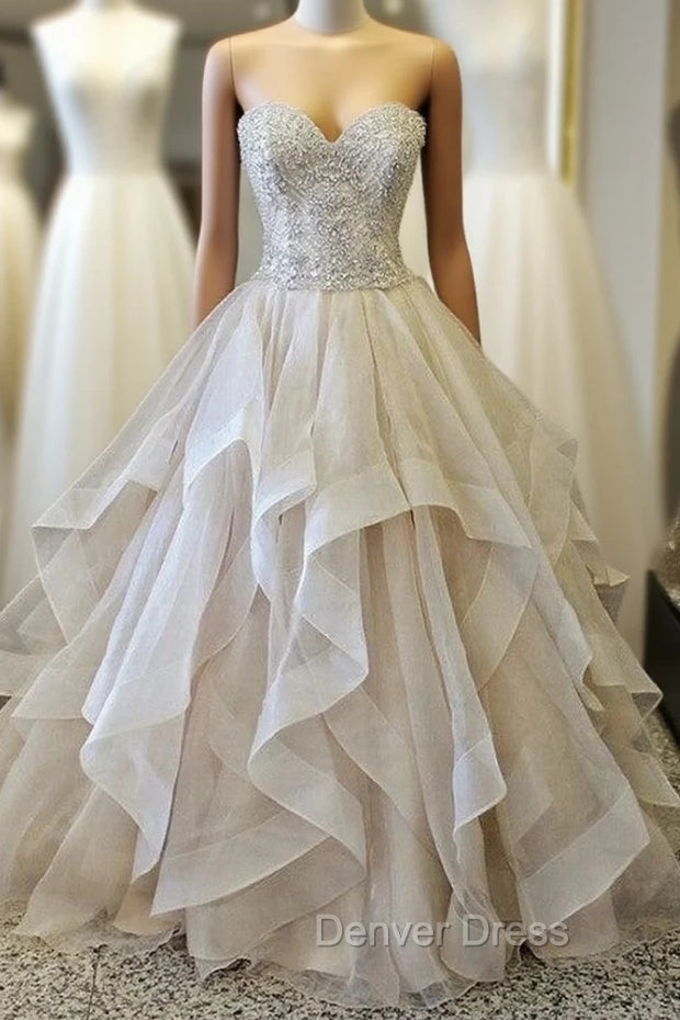 Gorgeous Embroidery Beading Sweetheart Organza Layered Wedding Ball Gown Dresses Main image