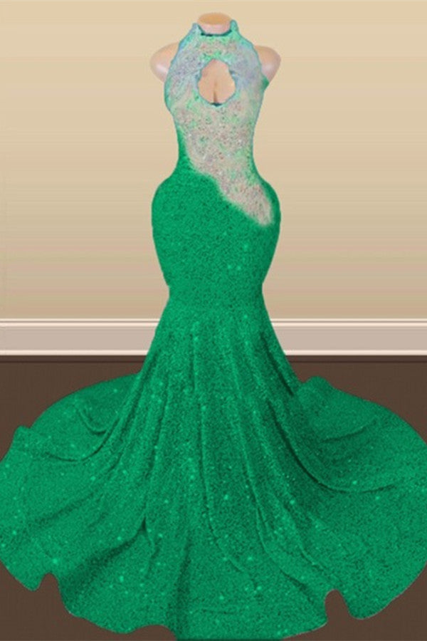 Gorgeous Emerald Sequins Prom Dress Mermaid Sleeveless With Appliques Main image