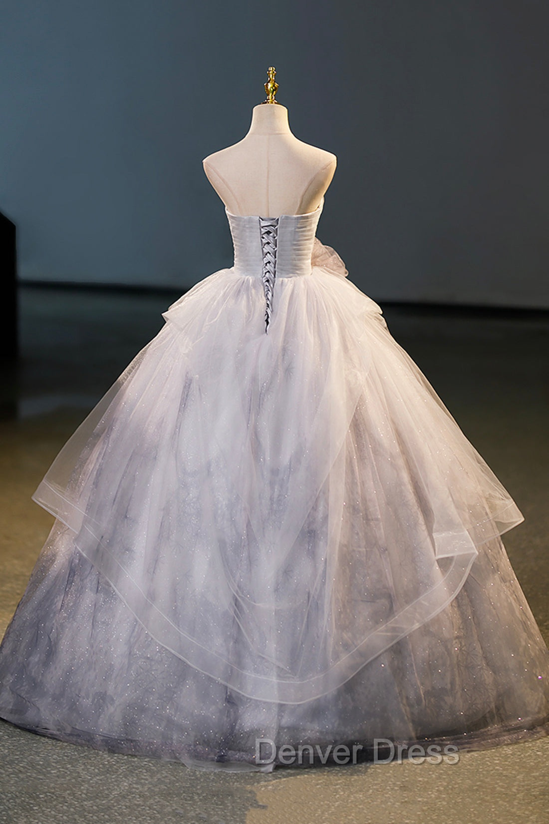 Gorgeous Gray Tulle Long Formal Dresses, Gray Strapless Evening Dresses