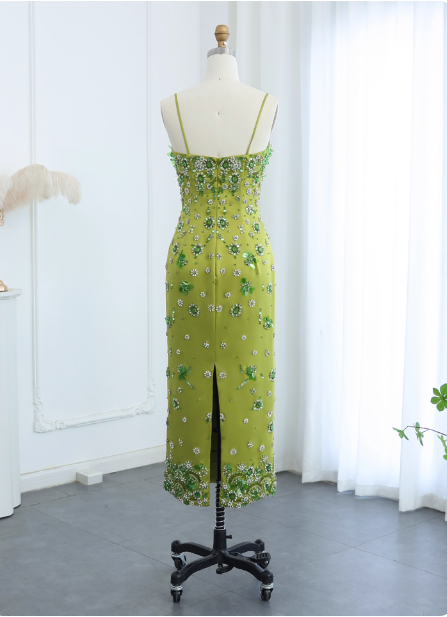 Gorgeous Green Bodycon Spaghetti Strap Square Neck Rhinestone Satin Long Prom Dresses Evening Dresses Secondary image