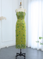 Gorgeous Green Bodycon Spaghetti Strap Square Neck Rhinestone Satin Long Prom Dresses Evening Dresses