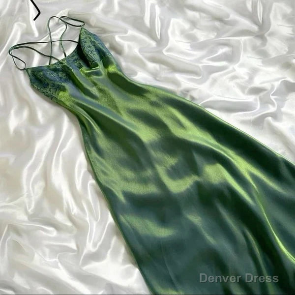 Gorgeous Green Satin A Line Long Prom Dress Main image