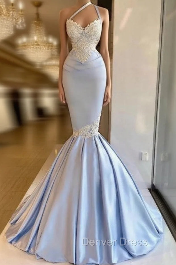 Gorgeous Halter Mermaid Prom Dresses Long With Lace Appliques Main image