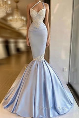 Gorgeous Halter Mermaid Prom Dresses Long With Lace Appliques