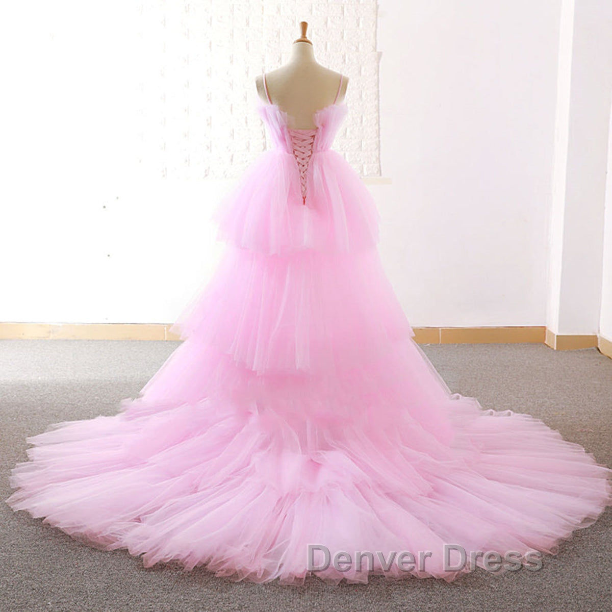 Gorgeous High Low Pink Tulle Long Prom Dress, Pink Tulle Prom Graduation Prom Dresses