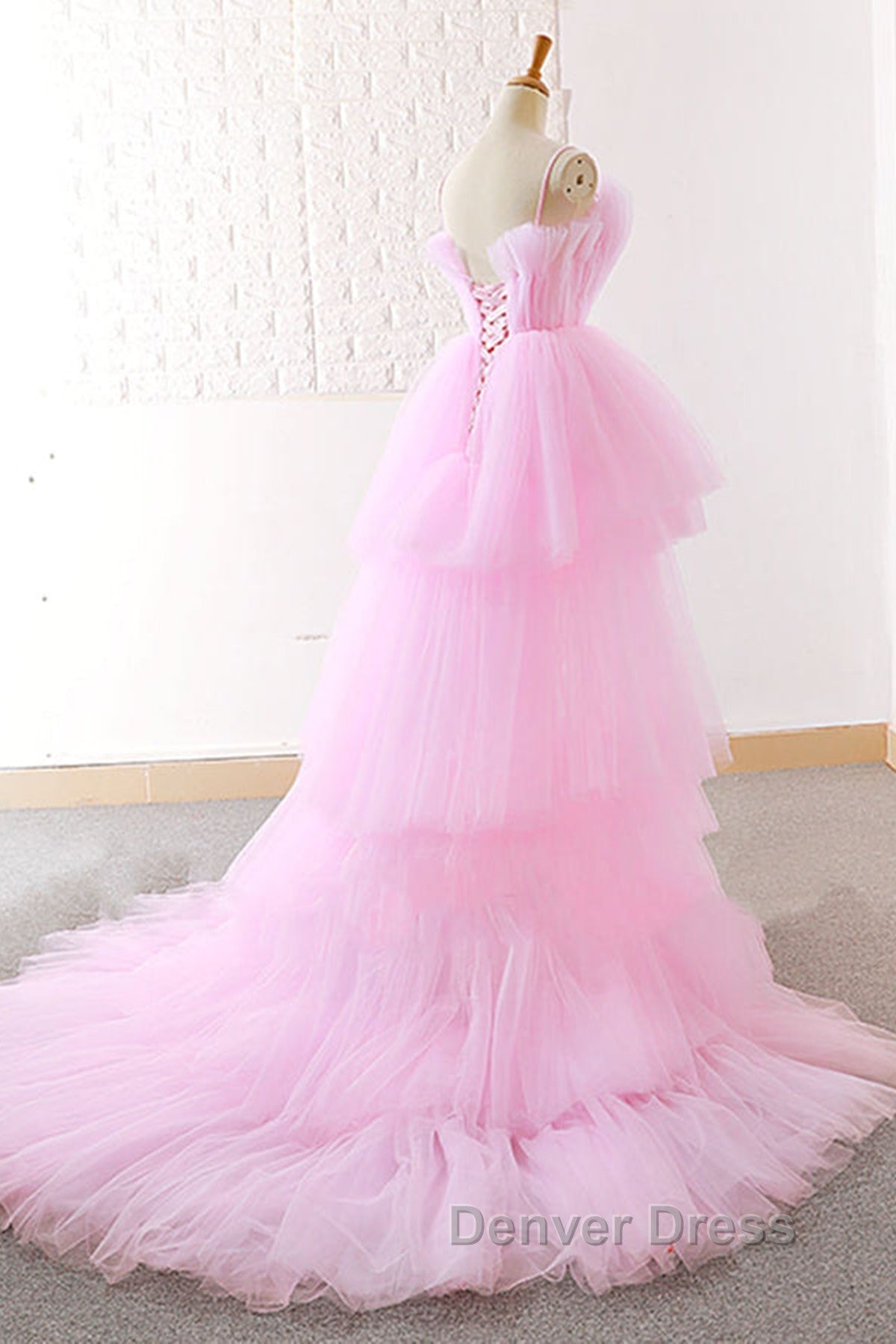 Gorgeous High Low Pink Tulle Long Prom Dress, Pink Tulle Prom Graduation Prom Dresses