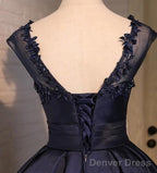 Gorgeous High Low Satin Homecoming Dress, Round Neckline Lace-Up Dress