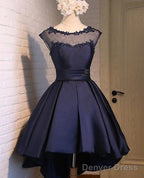 Gorgeous High Low Satin Homecoming Dress, Round Neckline Lace-Up Dress