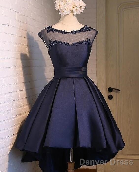 Gorgeous High Low Satin Homecoming Dress, Round Neckline Lace-Up Dress