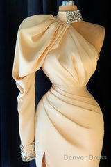 Gorgeous High Neck Long Sleeve Crystal Prom Dress Mermaid With Split