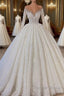 Gorgeous Lace Long Sleeve Beads Ball Gown Wedding Dresses