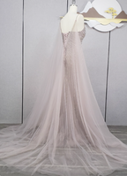 Gorgeous Light Lilac Spaghetti Strap Square Neck Rhinestone Tulle Train Prom Dresses Evening Dresses