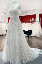 Gorgeous Long A-line Off-the-shoulder Tulle Appliques Lace Wedding Dresses