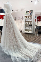 Gorgeous Long A Line Off The Shoulder Tulle Appliques Lace Wedding Dresses