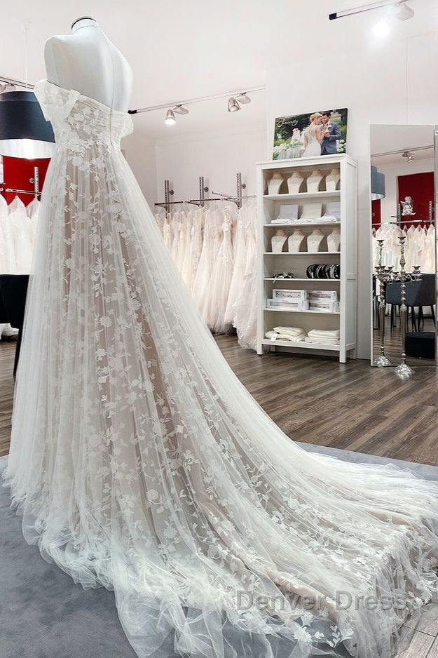 Gorgeous Long A Line Off The Shoulder Tulle Appliques Lace Wedding Dresses