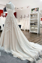 Gorgeous Long A-line Off-the-shoulder Tulle Lace Appliques Wedding Dresses