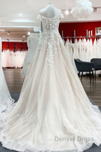 Gorgeous Long A-line Off-the-shoulder Tulle Lace Ruffles Wedding Dresses