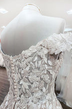 Gorgeous Long A-line Off-the-shoulder Tulle Lace Ruffles Wedding Dresses