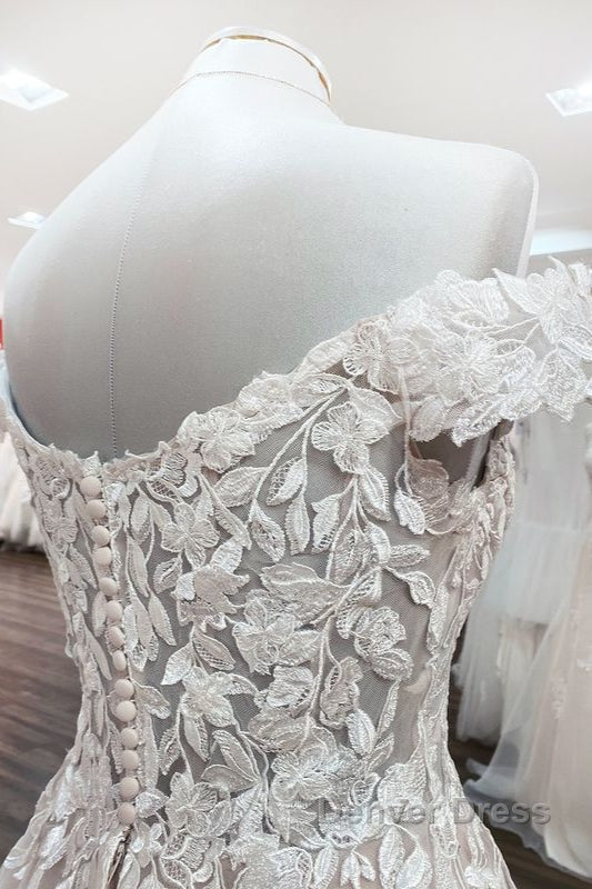 Gorgeous Long A-line Off-the-shoulder Tulle Lace Ruffles Wedding Dresses