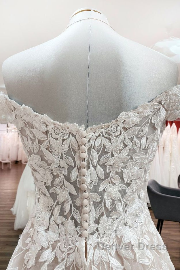 Gorgeous Long A Line Off The Shoulder Tulle Lace Ruffles Wedding Dresses