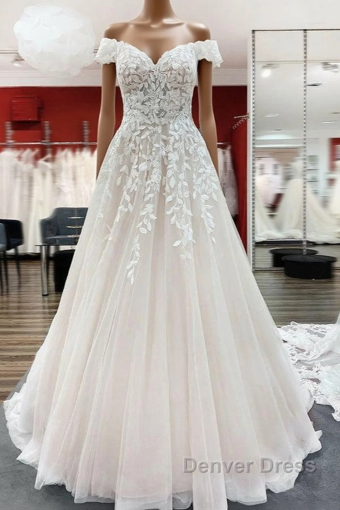 Gorgeous Long A-line Off-the-shoulder Tulle Lace Ruffles Wedding Dresses Main image