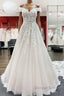 Gorgeous Long A-line Off-the-shoulder Tulle Lace Ruffles Wedding Dresses