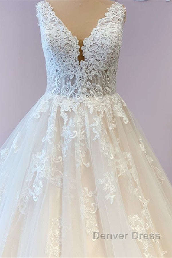 Gorgeous Long A-Line Tulle Wedding Dresses With Appliques Lace Secondary image