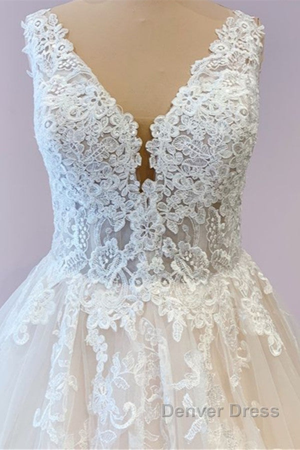 Gorgeous Long A-Line Tulle Wedding Dresses With Appliques Lace