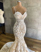 Gorgeous Long Mermaid Sweetheart Spaghetti Straps Lace Wedding Dresses
