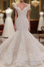 Gorgeous Long Mermaid V-neck Appliques Lace Ruffles Wedding Dresses