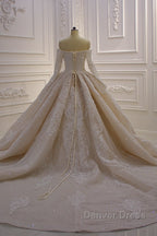 Gorgeous Long Sleeve Off the Shoulder Appliques Lace Ball Gown Wedding Dresses