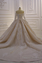 Gorgeous Long Sleeve Off the Shoulder Appliques Lace Ball Gowns Wedding Dresses