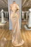 Gorgeous Long Sleeves Champagne Mermaid Prom Dresses High Neck