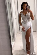 Gorgeous Long White A-Line Prom Dresses With Slit